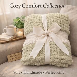 Handmade Green and Cream Blanket